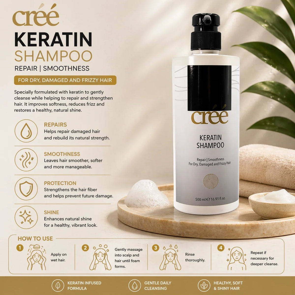 Créé Keratin Repair Combo — Shampoo, Conditioner & Hair Mask + Free $10 Brush