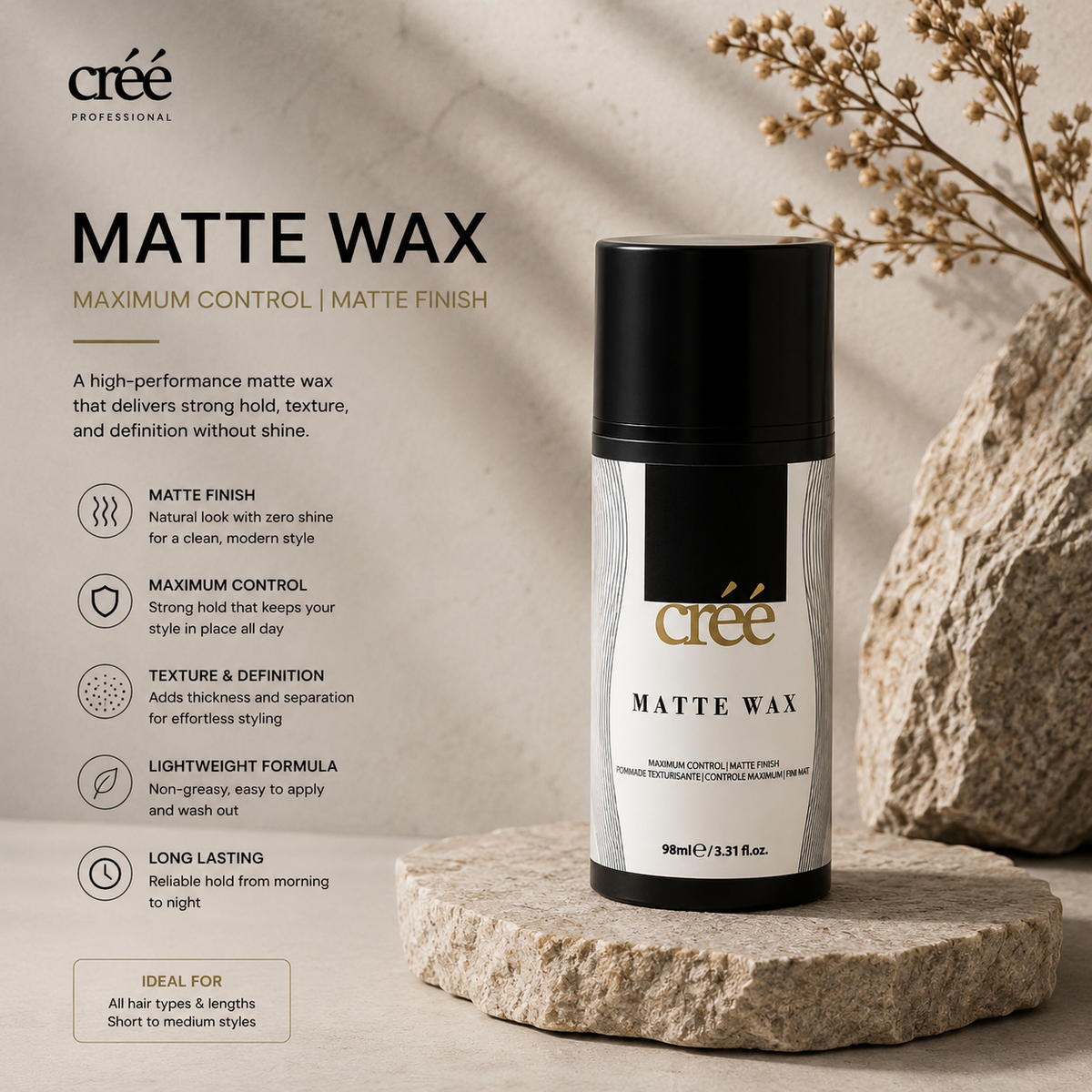 Créé Matte Wax in use, soft texture and matte finish