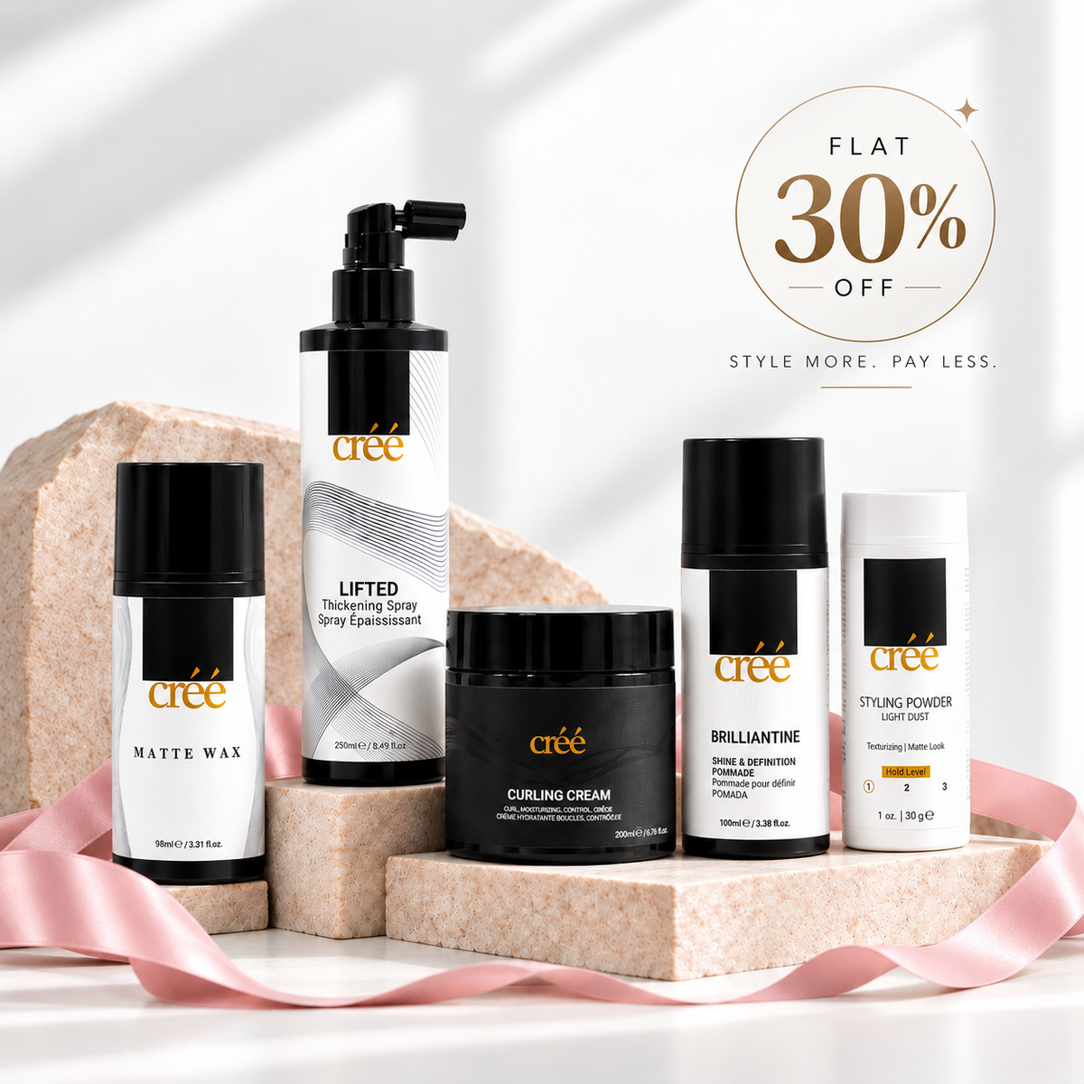 Créé Complete Styling Kit — Matte Wax, Thickening Spray, Curling Cream, Pomade & Powder
